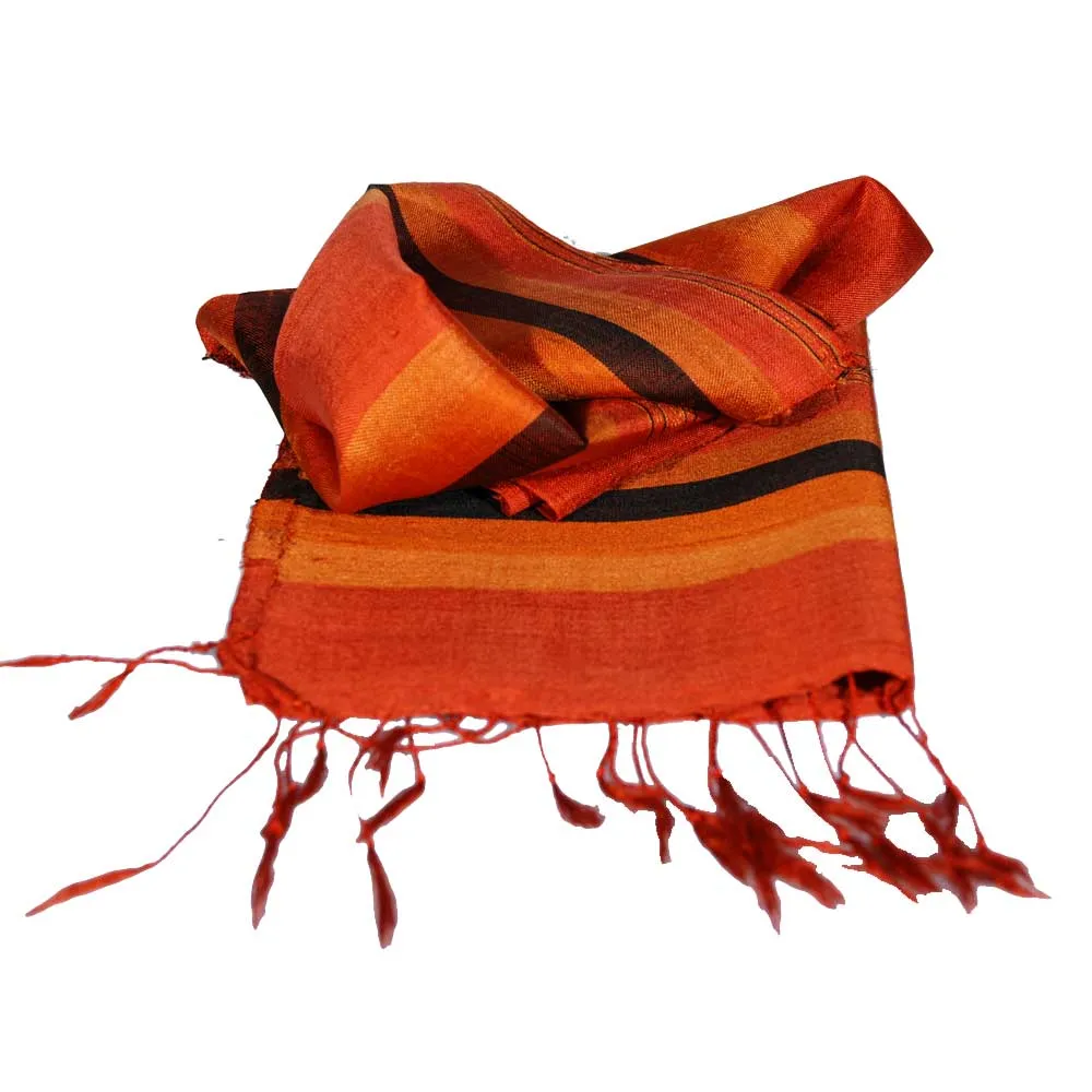 ---Sciarpa in Seta a Righe Arancio e Oro--