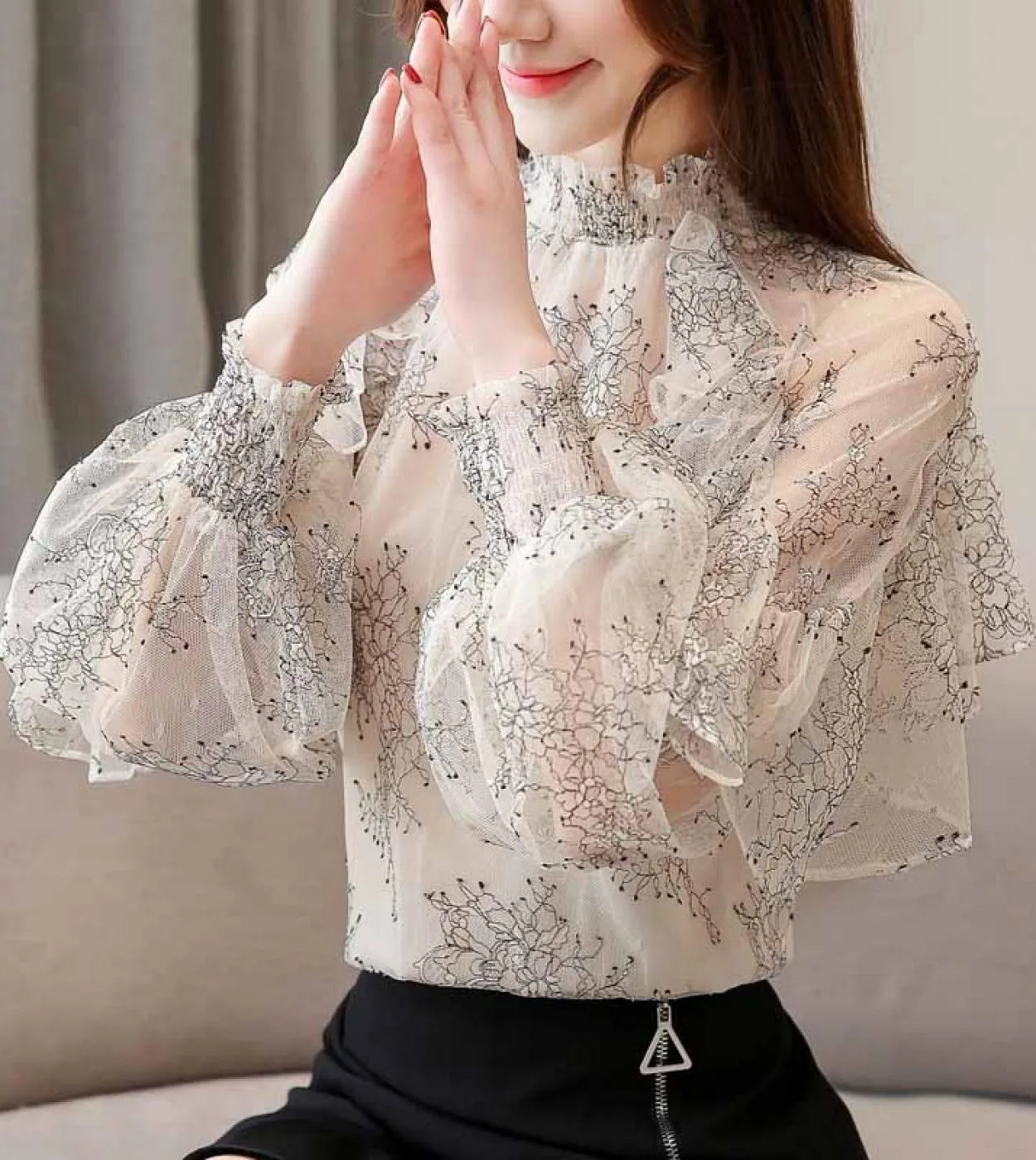 Camicia da donna Camicie in chiffon Camicette in chiffon a maniche lunghe Camicetta in chiffon con volant Camicette e camicie in