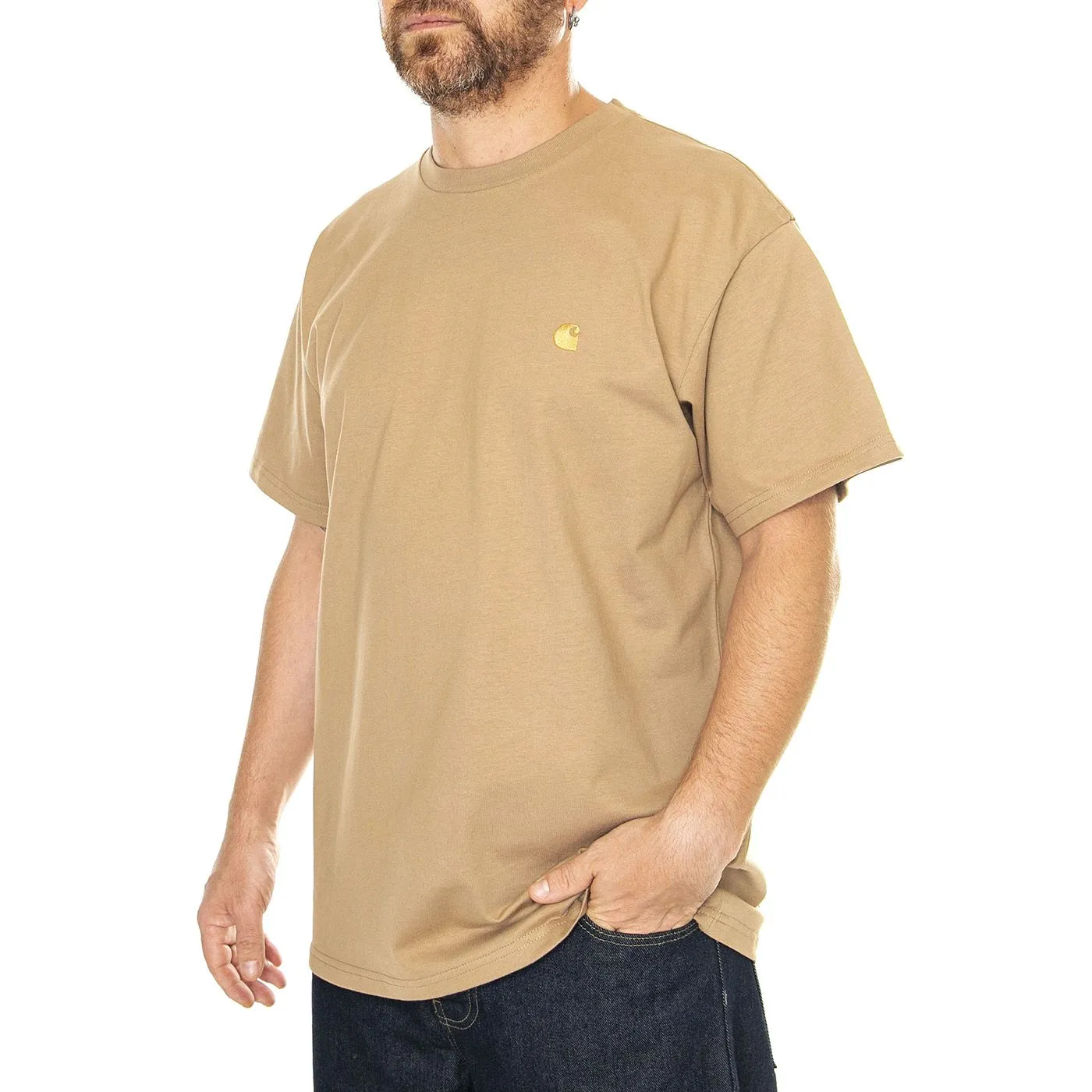 CARHARTT WIP S/S Chase T-Shirt Peanut / Gold - Maglietta Girocollo Uomo Marrone    