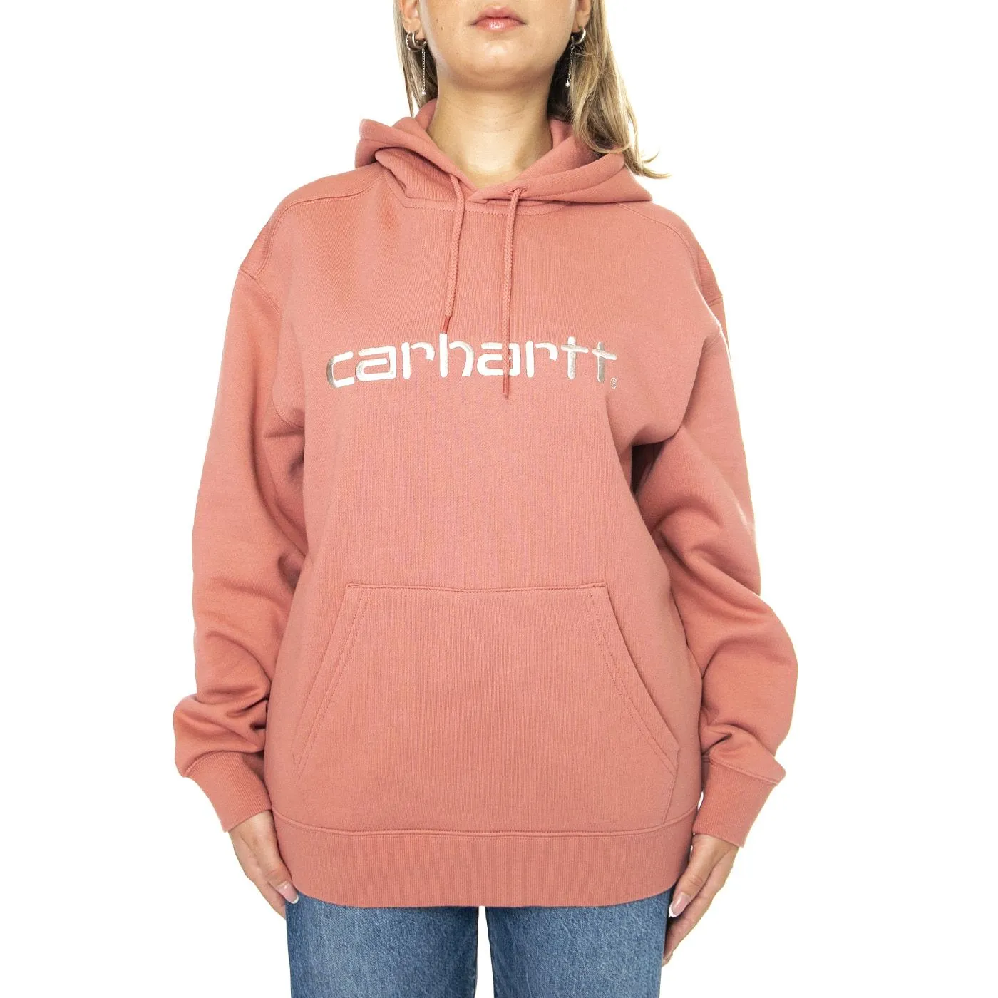 CARHARTT WIP W' Hooded Carhartt Sweatshirt Dusty Rose / Moonbeam - Felpa con Cappuccio Donna Rosa    
