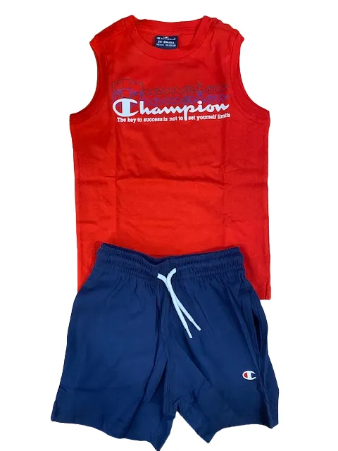 Champion completino da ragazzo Legacy Graphic Canotta + Bermuda 306314 RS046 HRR red-navy