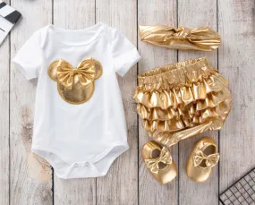Completino bimba gold mickey bow