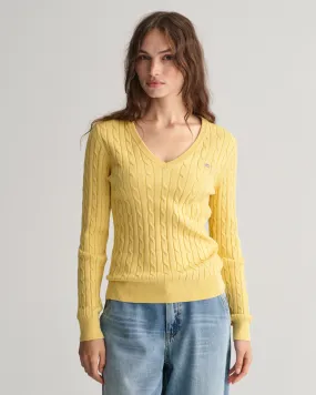 Maglia con scollo a V in cotone elasticizzato a trecce