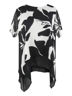 Miss E Co Blouse femme ligne courbée manches courtes