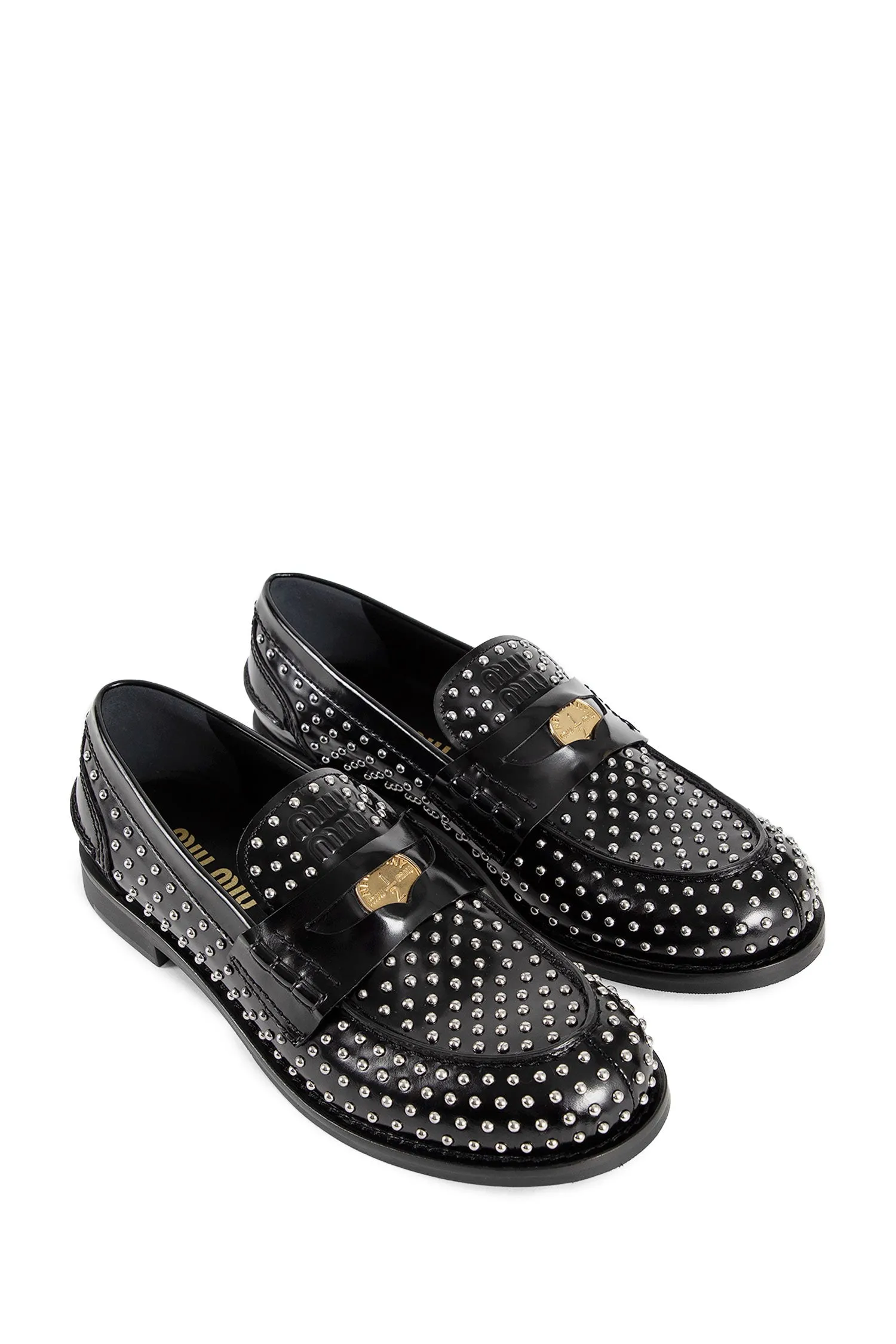 miu miu  studded leather penny loafers 