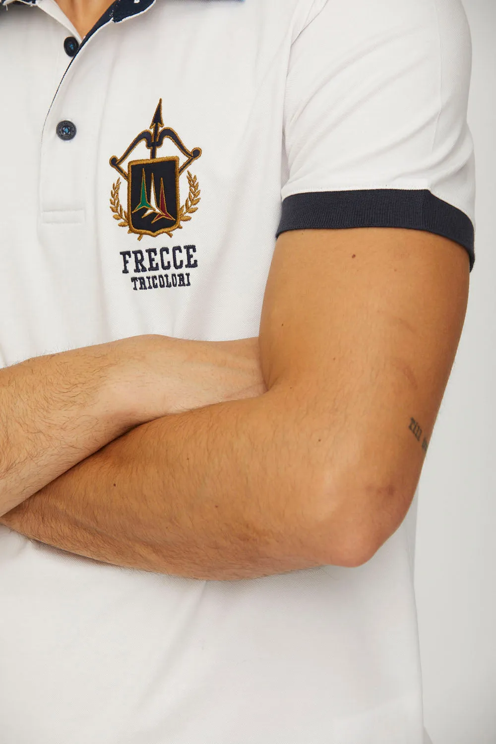 Piqué Polo Shirt with Jacquard Undercollar / White