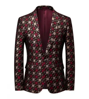 Plus Size 6xl M 2022 New Slim Blazer Fashion Lattice Men Stage Abito casual Cappotti Argento Borgogna Verde Uomo Sposo Matrimoni