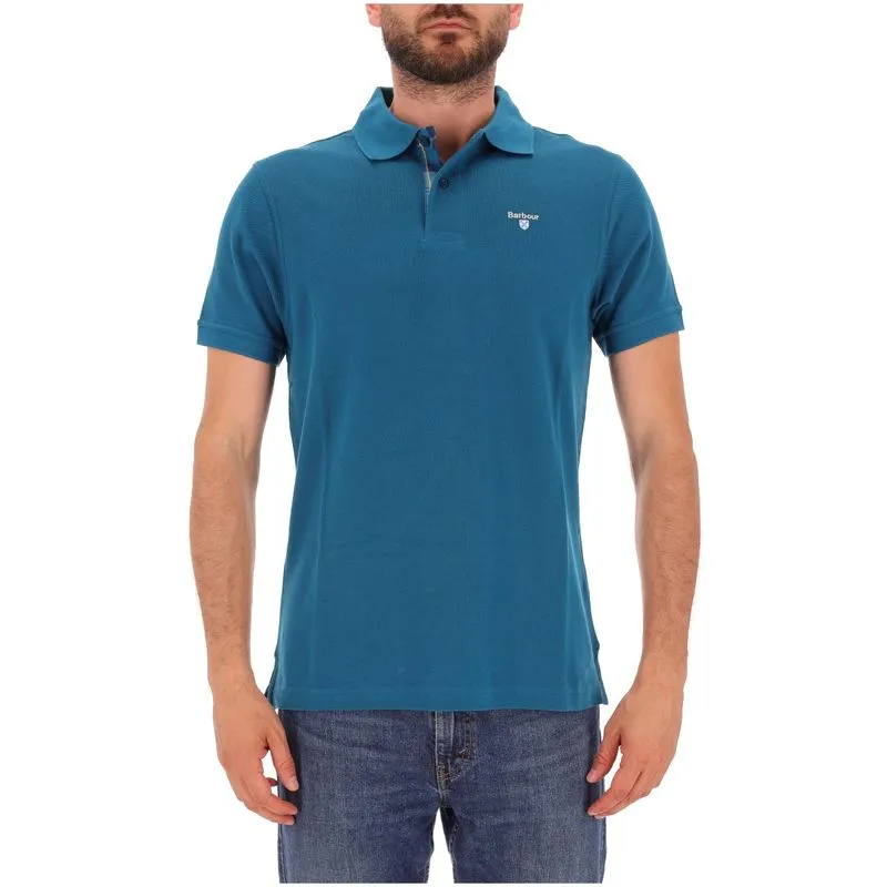 Polo in cotone con stampe tartan nel colletto 