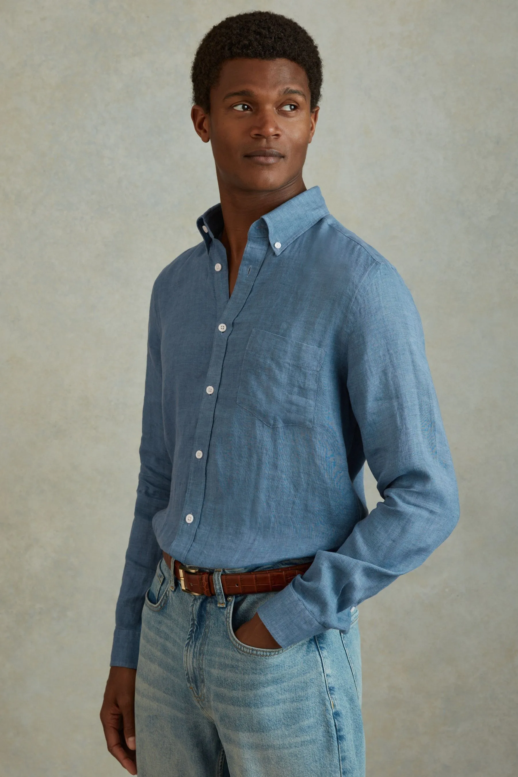 Reiss Queens 100% Linen Button-Down Collar Shirt    