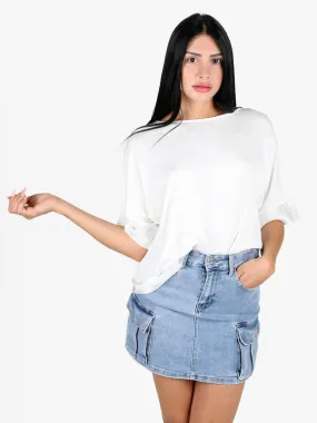 Solada Blouse femme à manches courtes chauve-souris et boutons au dos