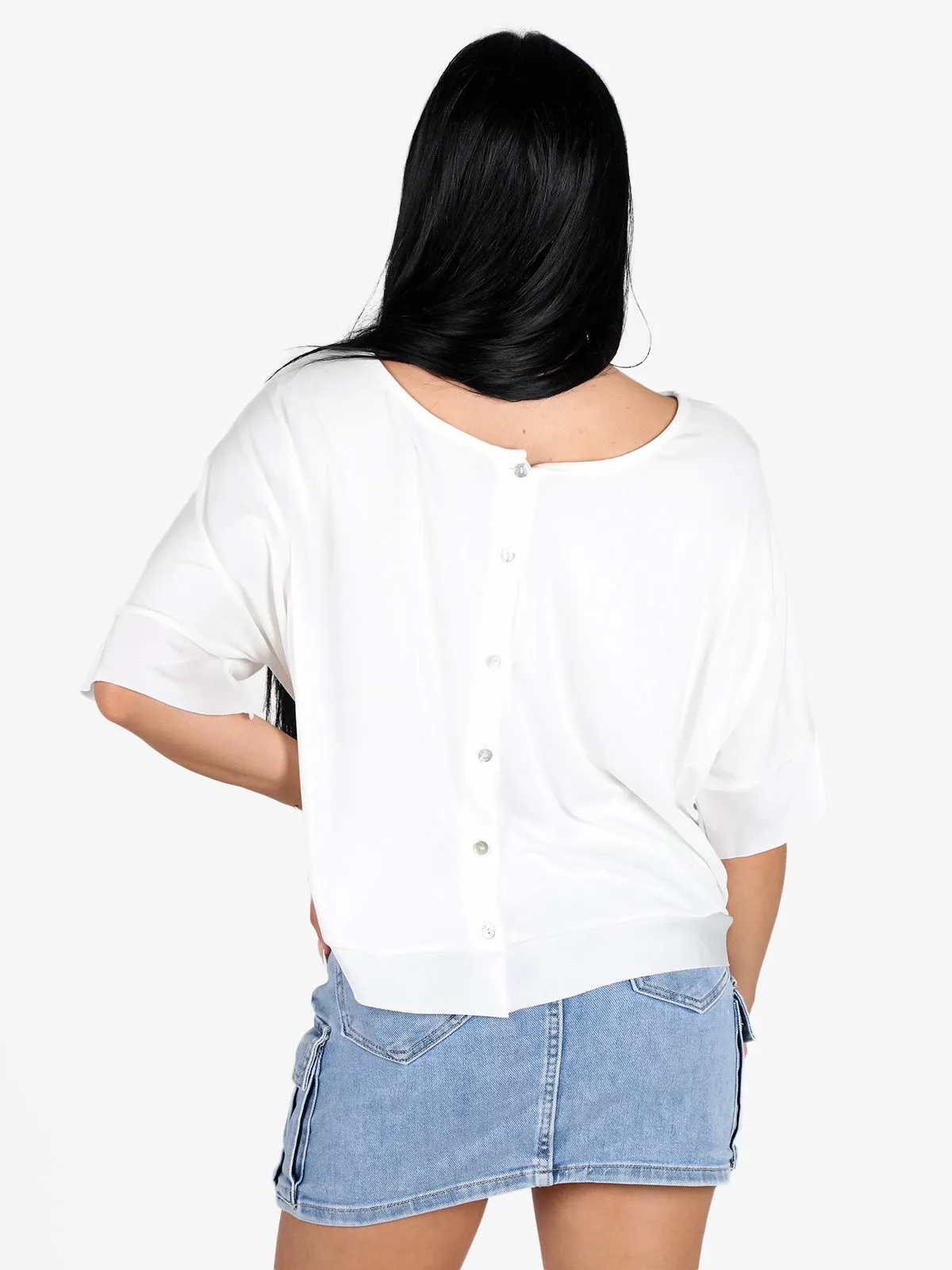Solada Blouse femme à manches courtes chauve-souris et boutons au dos