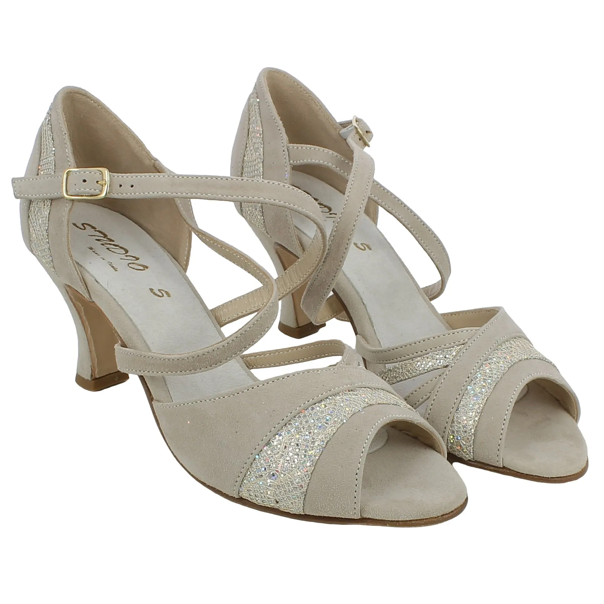 ST5  Scarpe da Ballo Donna in Camoscio Beige Tacco 7 cm 