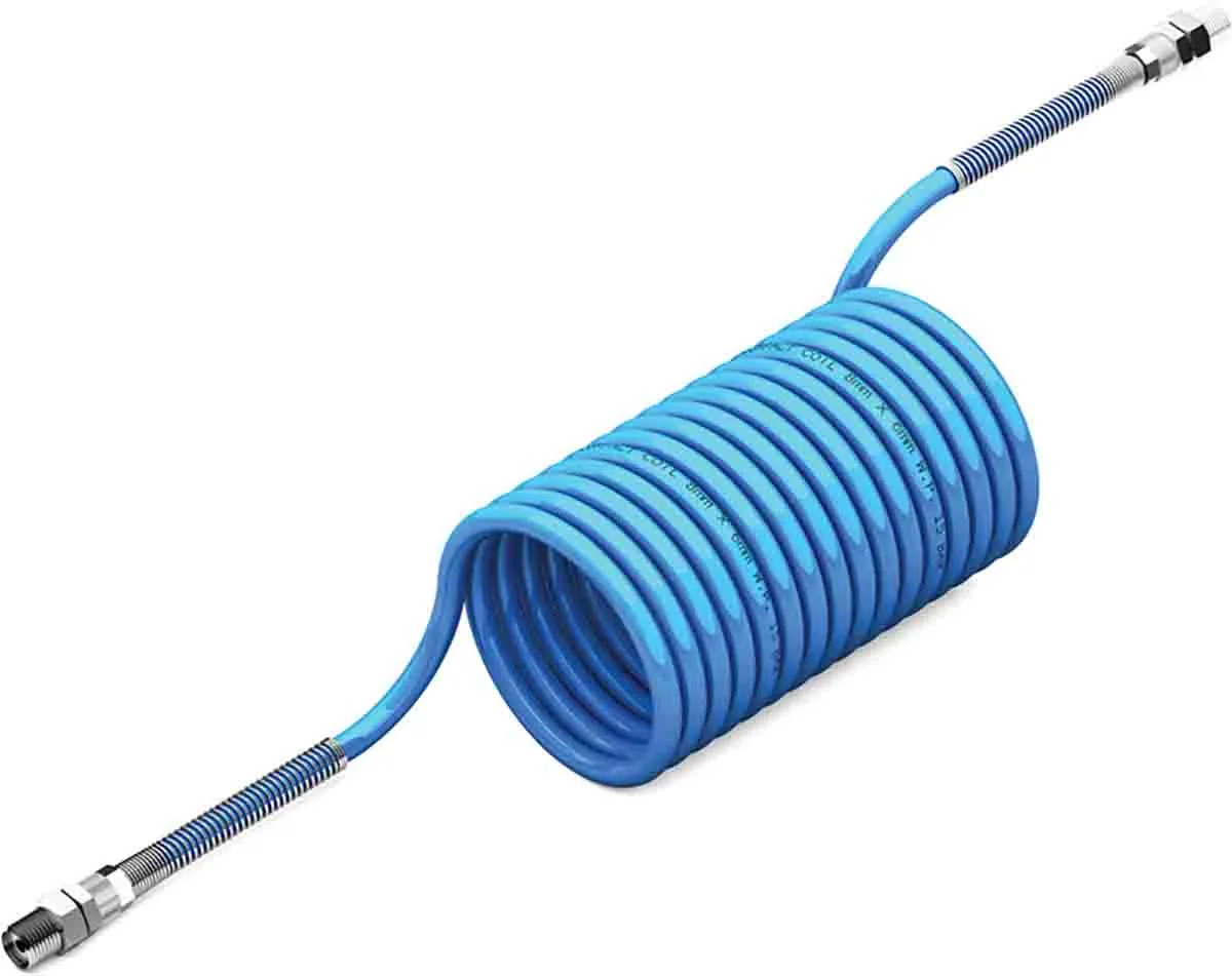 Tubo spiralato RS PRO in PA, L. 2.5m max, Øint 6mm, Øest 8mm, BSP maschio 1/4&#148;, col. Rosso