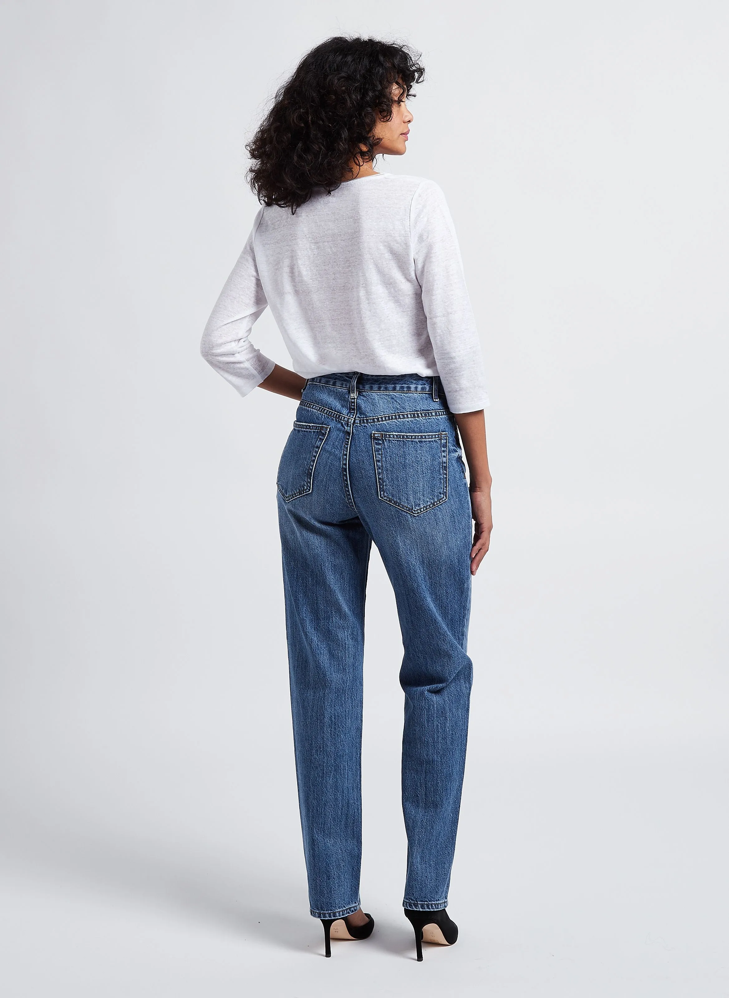  VILA   JOLINE - Jeans dritti a vita alta in cotone | Blu
