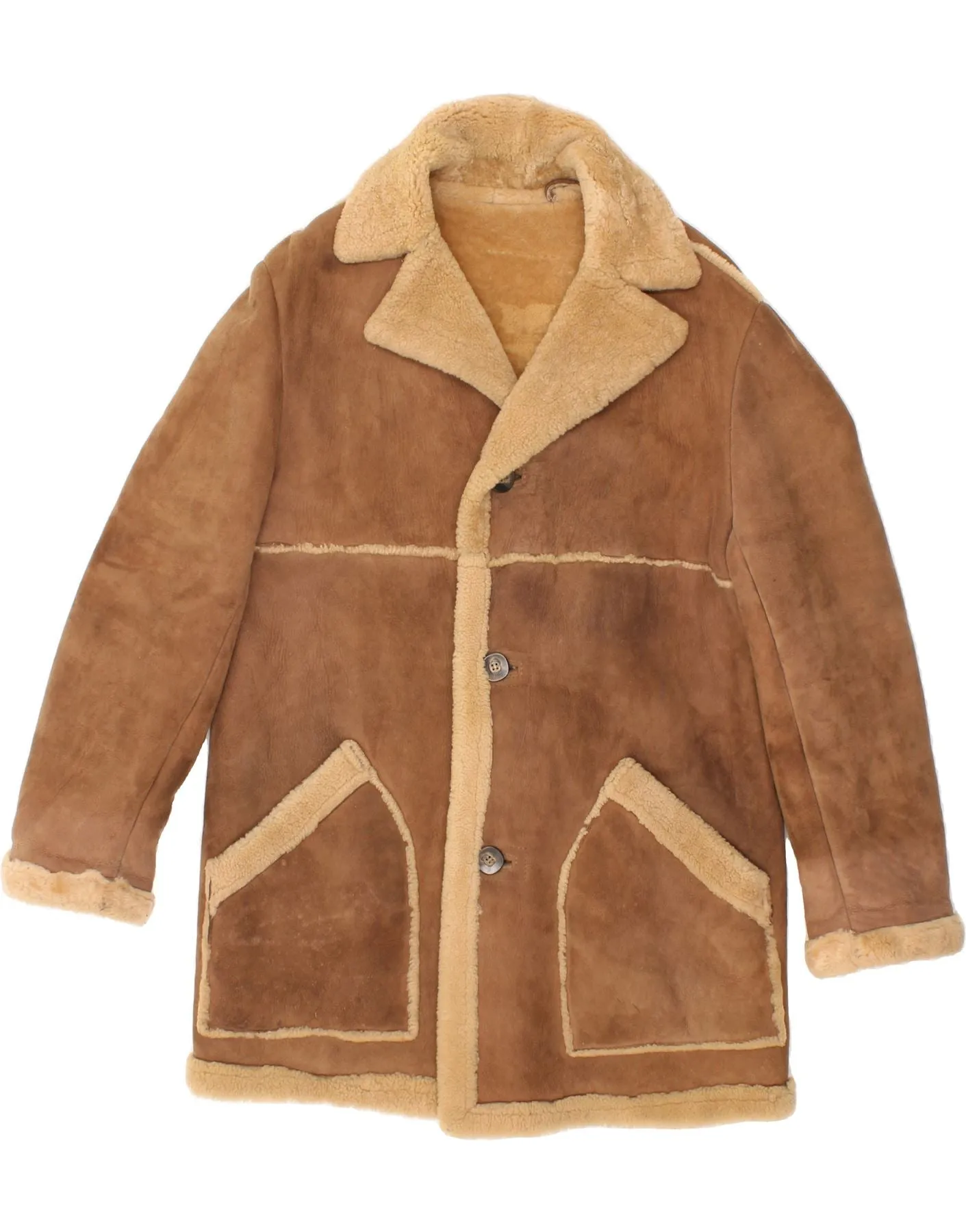 VINTAGE Mens Shearling Jacket UK 38 Medium Brown Sheepskin