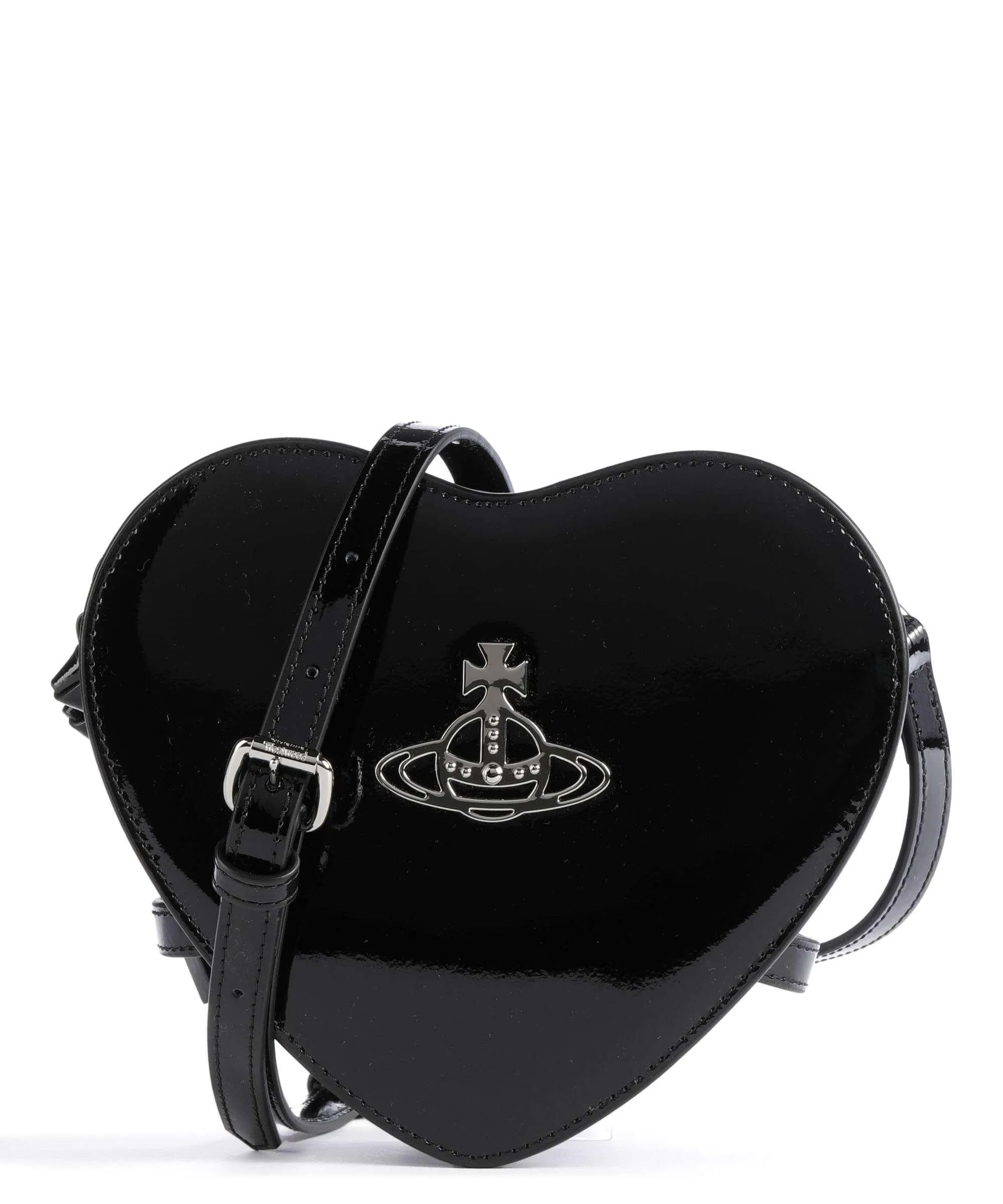  Vivienne Westwood Louise Shiny Patent Heart Borsa a tracolla pelle verniciata nero  