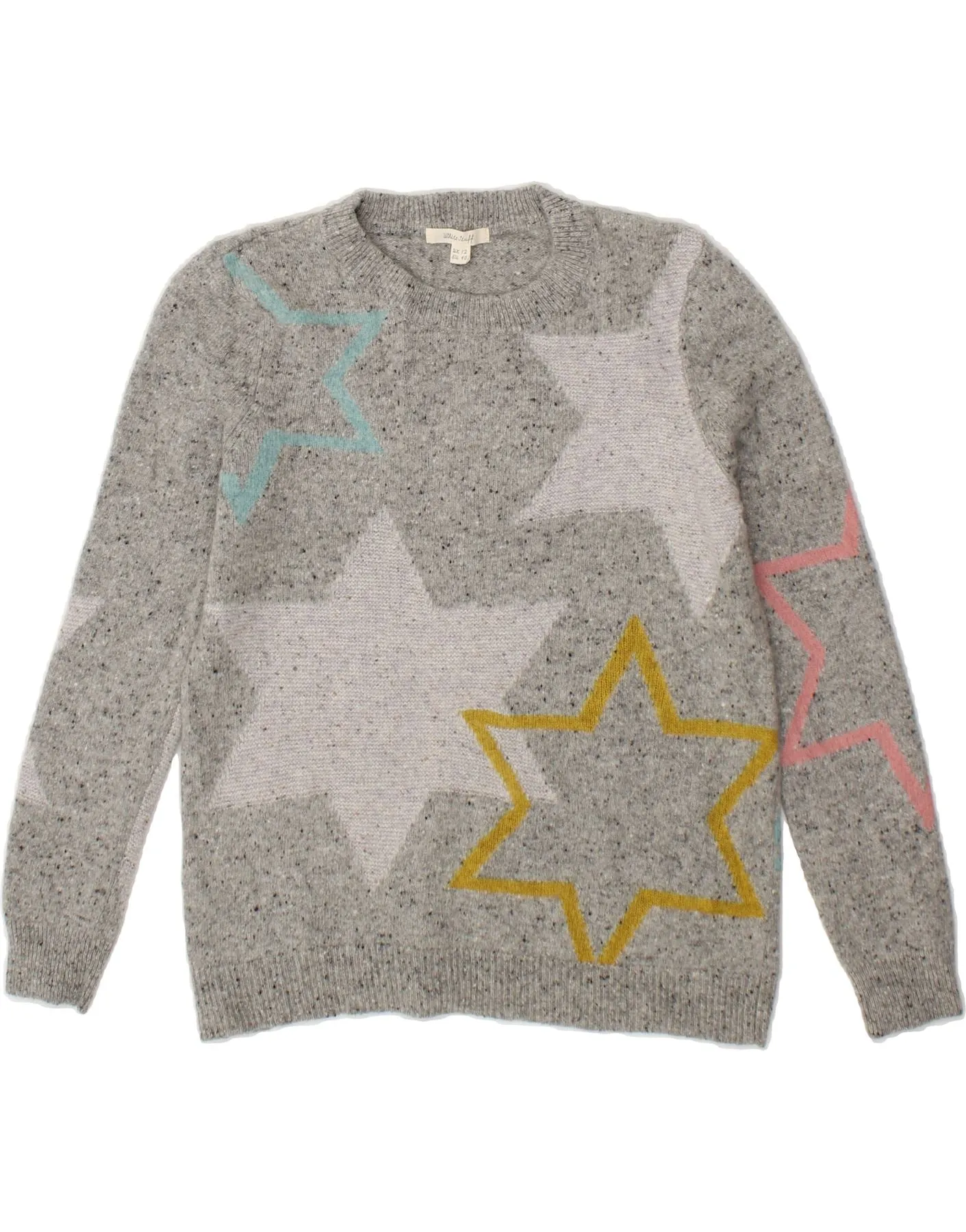 WHITE STUFF Womens Crew Neck Jumper Sweater UK 12 Medium Grey Geometric