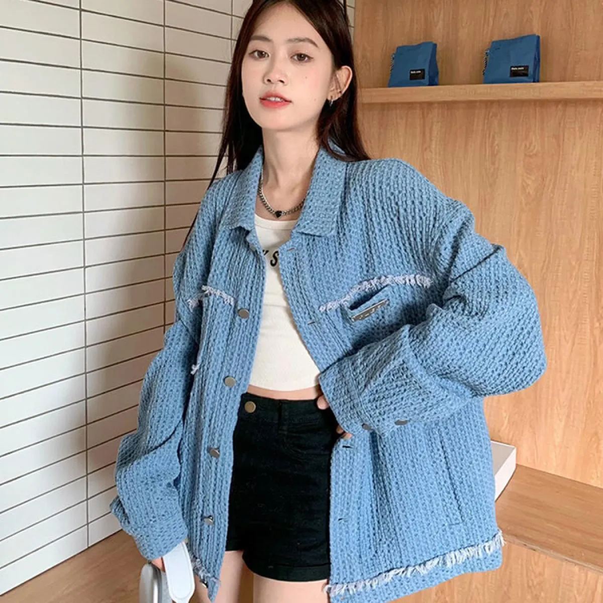 Zoki streetwear nappa giacche di jeans moda donna patchwork oversize cappotti jeans larghi autunno capispalla manica lunga novit